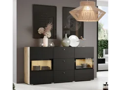 Bufé 2 puertas 3 cajones con LED Sloan Negro y Madera