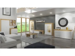 Bufé 2 puertas 4 cajones con LED Teo Blanco y Madera