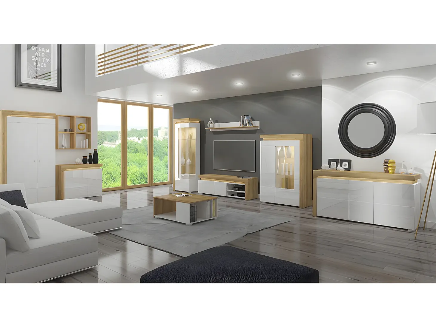 Bufé 2 puertas 4 cajones con LED Teo Blanco y Madera