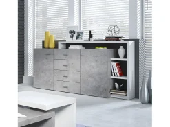 Bufé 2 puertas 4 cajones Ilyes Blanco y Concreto