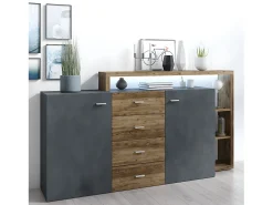 Bufé 2 puertas 4 cajones Ilyes Gris y Madera