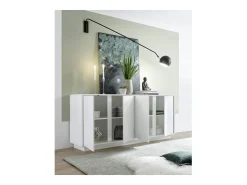 Bufé de 4 puertas, colección CREAM, color blanco lacado brillante, ideal para un salón o comedor de diseño.