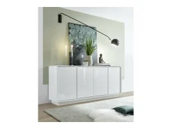 Bufé de 4 puertas, colección CREAM, color blanco lacado brillante, ideal para un salón o comedor de diseño.