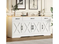 Buffé moderno 160x37x75 cm - con 3 cajones - con 4 puertas - blanco