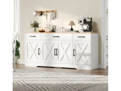 Buffé moderno 160x37x75 cm - con 3 cajones - con 4 puertas - blanco