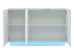Buffé 120x40x75 cm - con iluminación LED - con 3 puertas - Paneles de partículas - Blanco