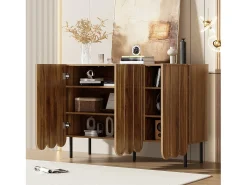 Buffet 120×35×80 cm - 3 puertas onduladas - sin tiradores - estantes regulables - marrón