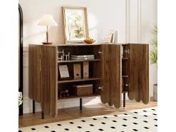 Buffet 120×35×80 cm - 3 puertas onduladas - sin tiradores - estantes regulables - marrón