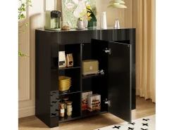 Buffet 95×35×83 cm - acabado brillante - 1 puerta - con estantes de vidrio - paneles de partículas - negro