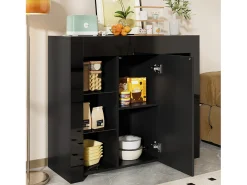 Buffet 95×35×83 cm - acabado brillante - 1 puerta - con estantes de vidrio - paneles de partículas - negro