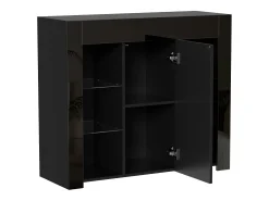 Buffet 95×35×83 cm - acabado brillante - 1 puerta - con estantes de vidrio - paneles de partículas - negro