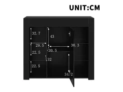Buffet 95×35×83 cm - acabado brillante - 1 puerta - con estantes de vidrio - paneles de partículas - negro