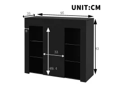Buffet 95×35×83 cm - acabado brillante - 1 puerta - con estantes de vidrio - paneles de partículas - negro