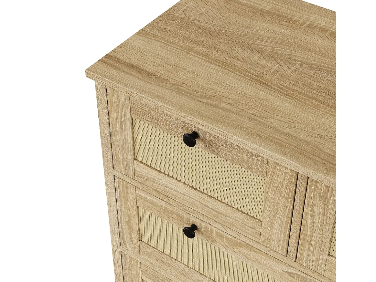 Buffet 80×40×80 cm - con 4 cajones de ratán - patas de madera maciza - paneles de partículas - natural