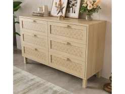 Buffet 120×40×75 cm - con 6 cajones - aspecto ratán - paneles de partículas - natural