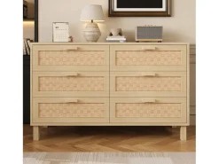 Buffet 120×40×75 cm - con 6 cajones - aspecto ratán - paneles de partículas - natural