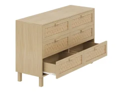 Buffet 120×40×75 cm - con 6 cajones - aspecto ratán - paneles de partículas - natural