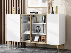 Buffet 150×38×85 cm - con 4 puertas - MDF - blanco