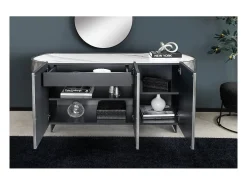 Buffet 150 cm 3 puertas 1 cajón gris y mármol blanco – Colección MILANO