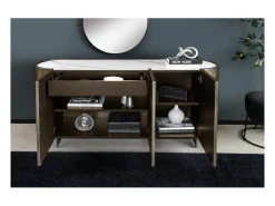 Buffet 150 cm 3 puertas 1 cajón bronce y mármol blanco – Colección MILANO