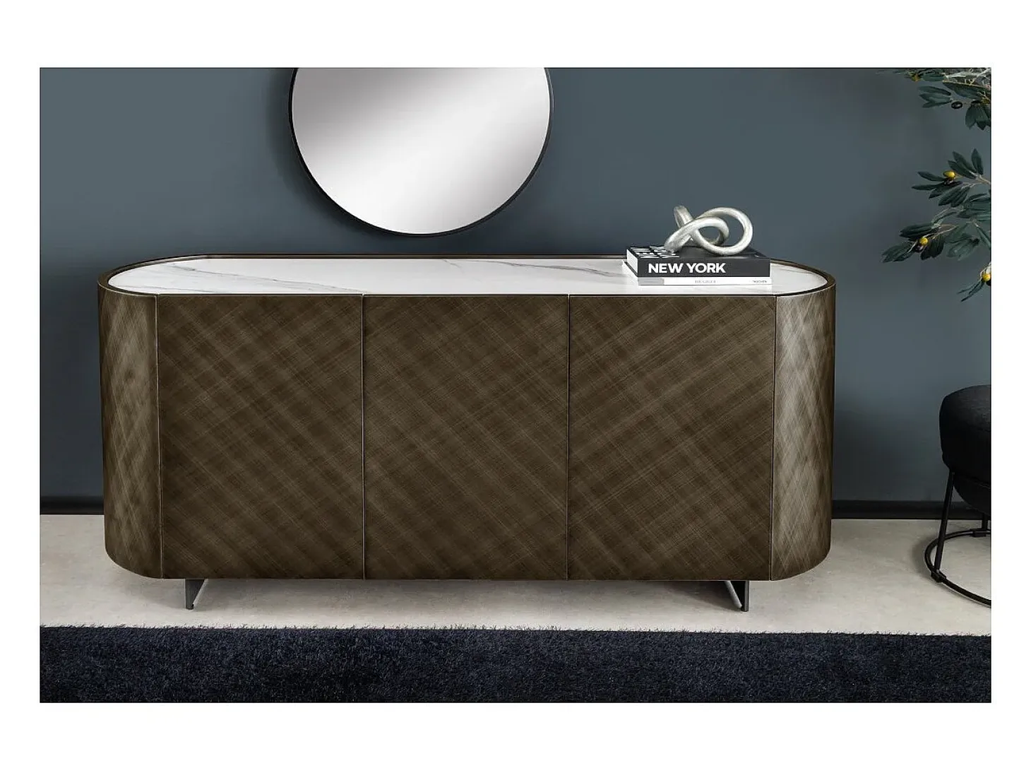 Buffet 150 cm 3 puertas 1 cajón bronce y mármol blanco – Colección MILANO