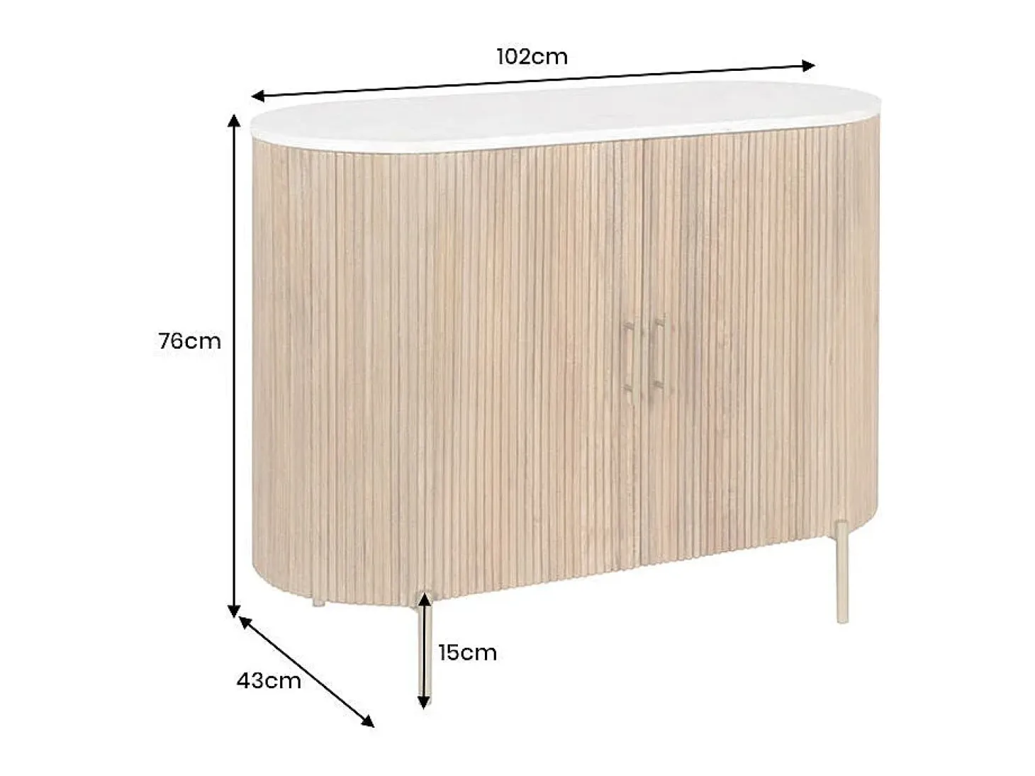 Buffet 105 cm 2 puertas madera maciza, mármol blanco y dorado – Colección YONA
