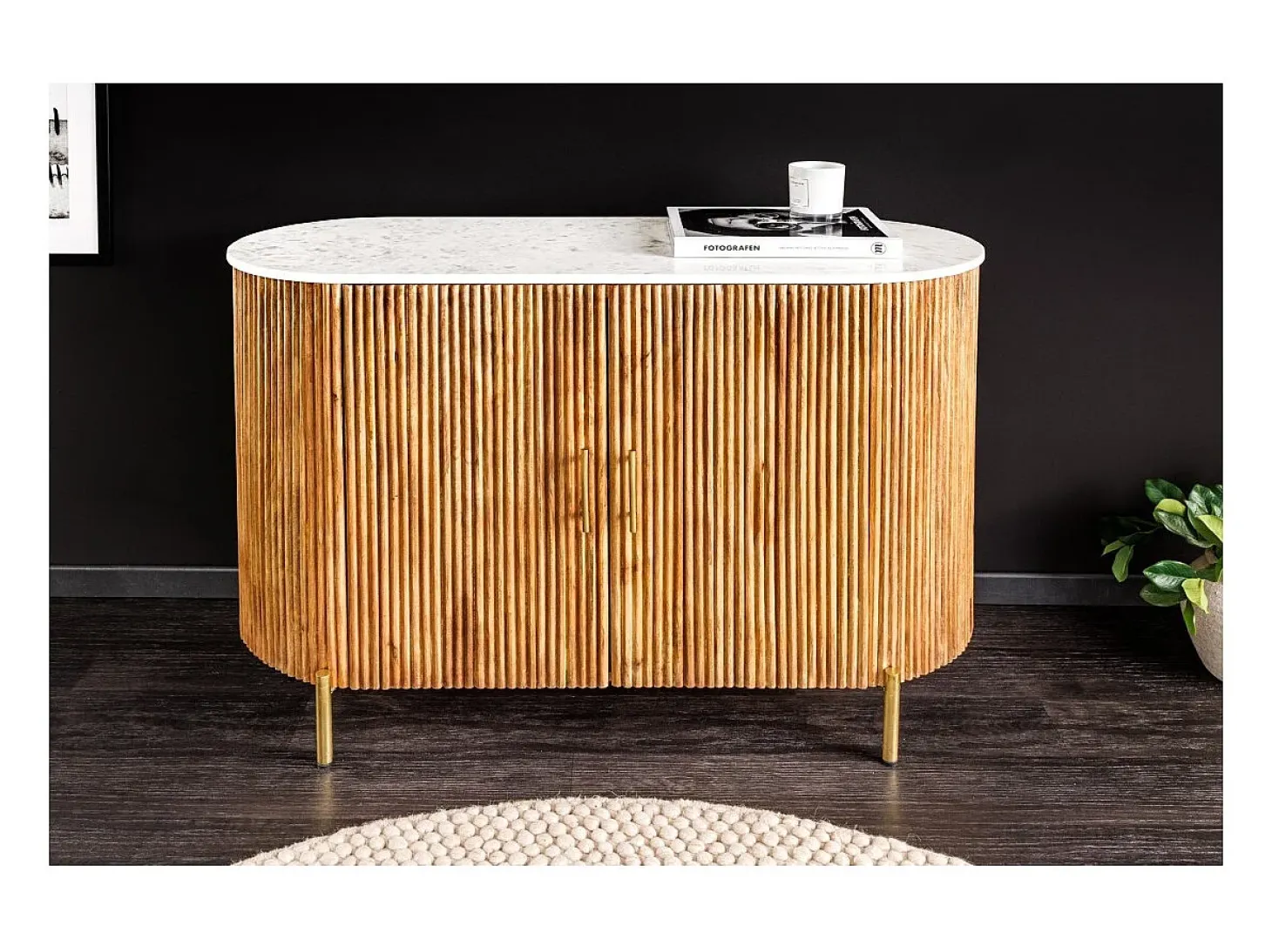 Buffet 105 cm 2 puertas madera maciza, mármol blanco y dorado – Colección YONA