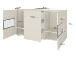 Buffet 130 cm RAMOS – Gris efecto pizarra y negro – 2 puertas con vidrio + 3 cajones – Sin LED
