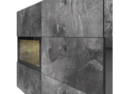 Buffet 130 cm RAMOS – Gris efecto pizarra y negro – 2 puertas con vidrio + 3 cajones – Sin LED