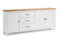 Buffet 3 portes 3 tiroirs en pin massif blanc 190 cm - Ida
