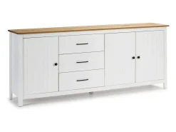 Buffet 3 portes 3 tiroirs en pin massif blanc 190 cm - Ida