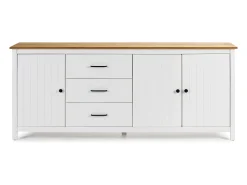 Buffet 3 portes 3 tiroirs en pin massif blanc 190 cm - Ida