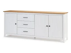 Buffet 3 portes 3 tiroirs en pin massif blanc 190 cm - Ida