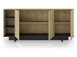 Buffet 3 portes décor chêne et noir 170 cm - Alicia