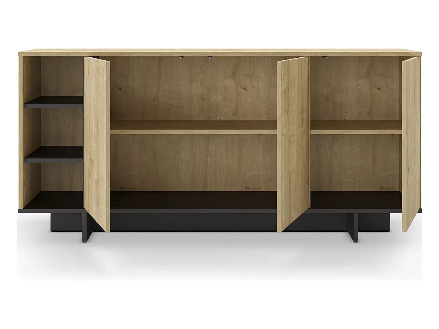 Buffet 3 portes décor chêne et noir 170 cm - Alicia