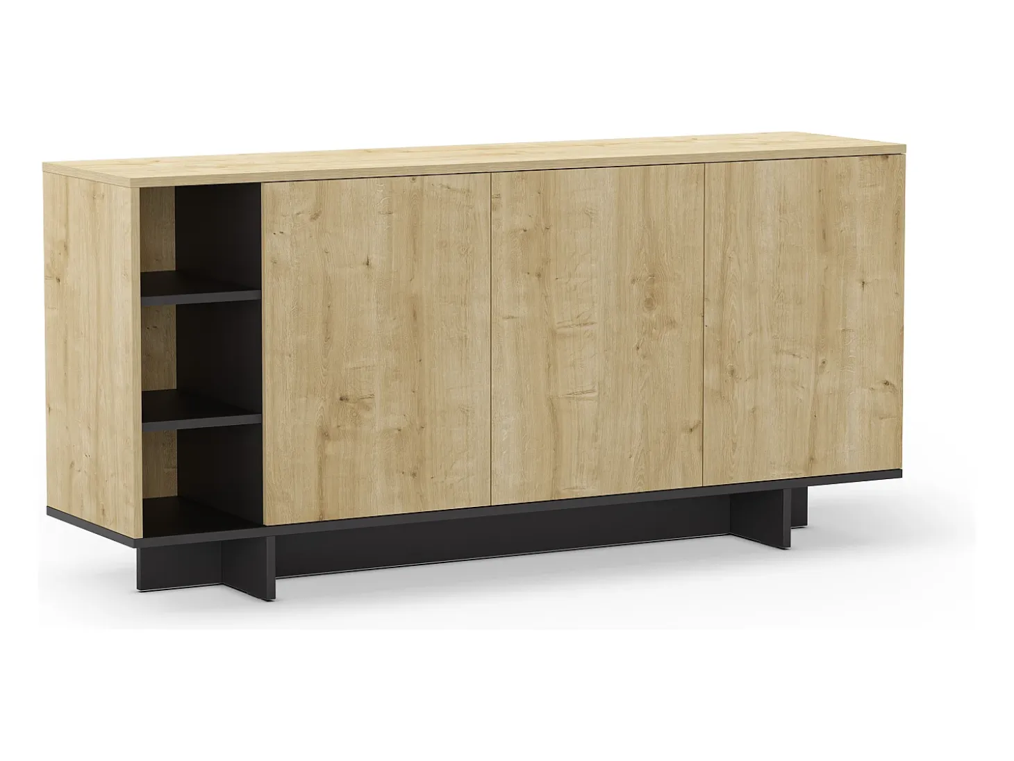 Buffet 3 portes décor chêne et noir 170 cm - Alicia