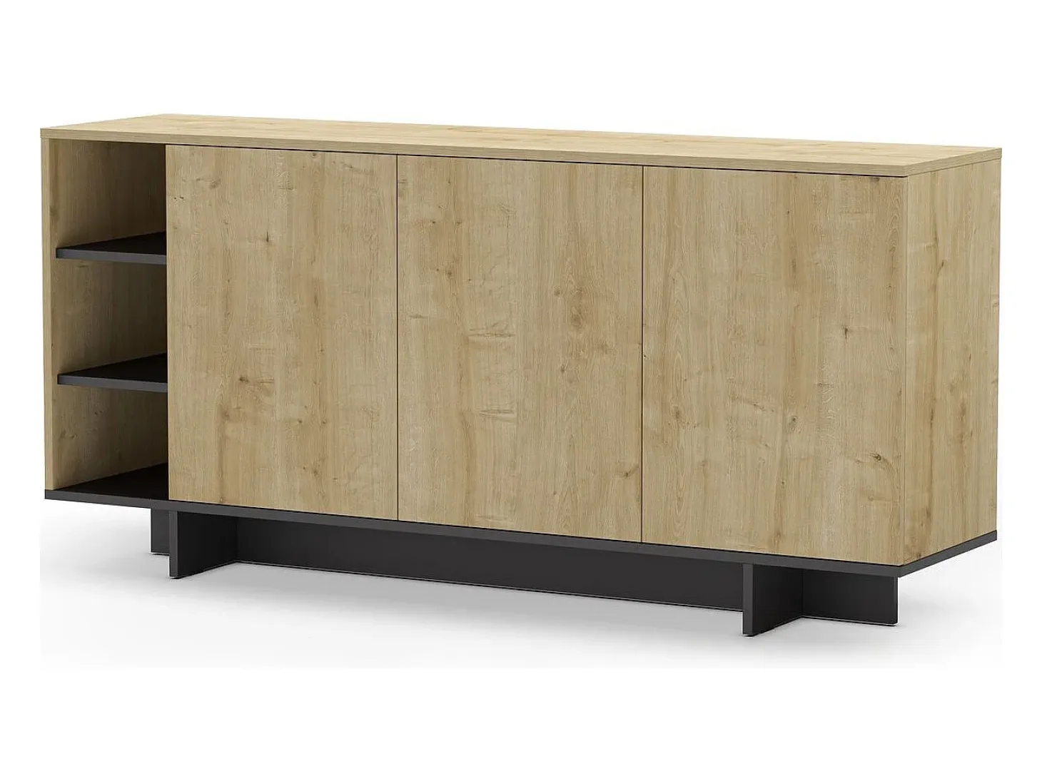 Buffet 3 portes décor chêne et noir 170 cm - Alicia