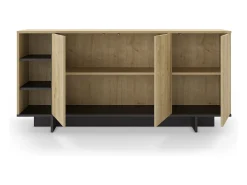 Buffet 3 portes décor chêne et noir 170 cm - Alicia