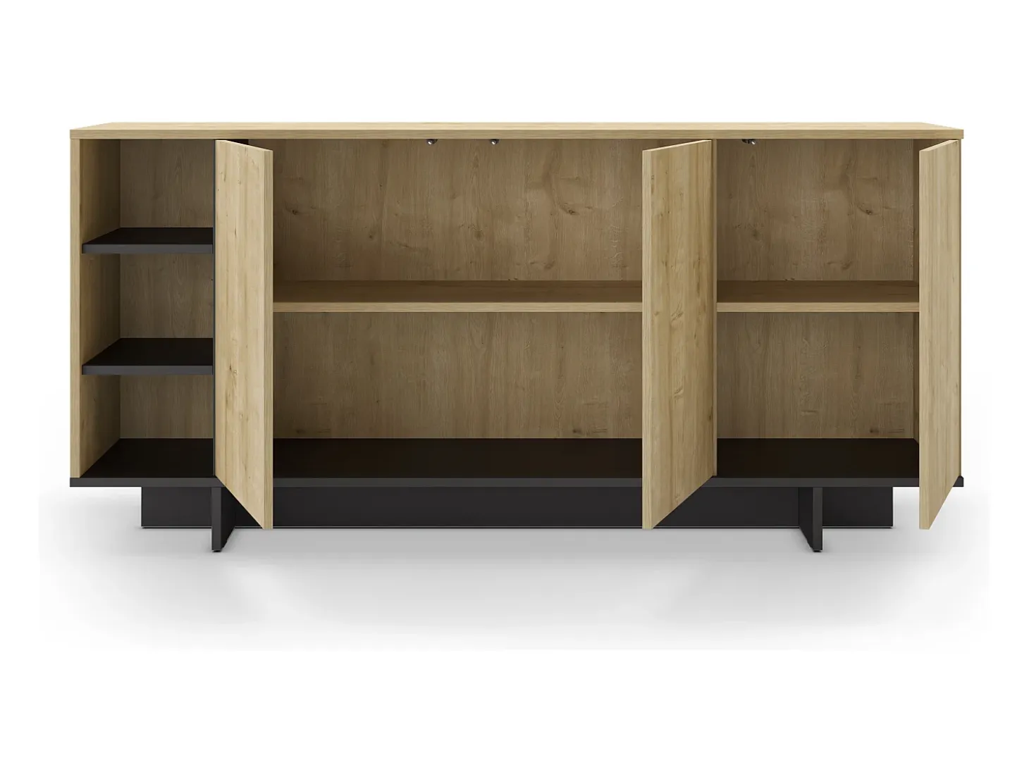 Buffet 3 portes décor chêne et noir 170 cm - Alicia