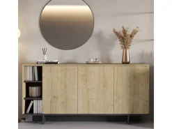 Buffet 3 portes décor chêne et noir 170 cm - Alicia