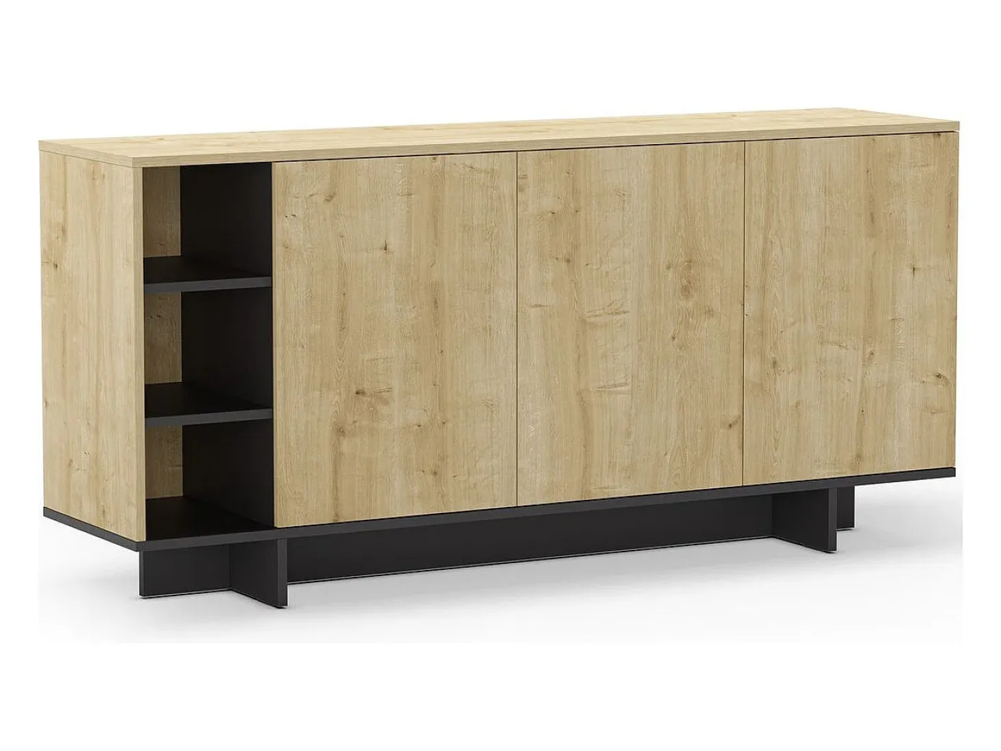 Buffet 3 portes décor chêne et noir 170 cm - Alicia