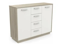 Buffet 2 puertas 4 cajones, decoración de madera y blanco L113 cm - Léo