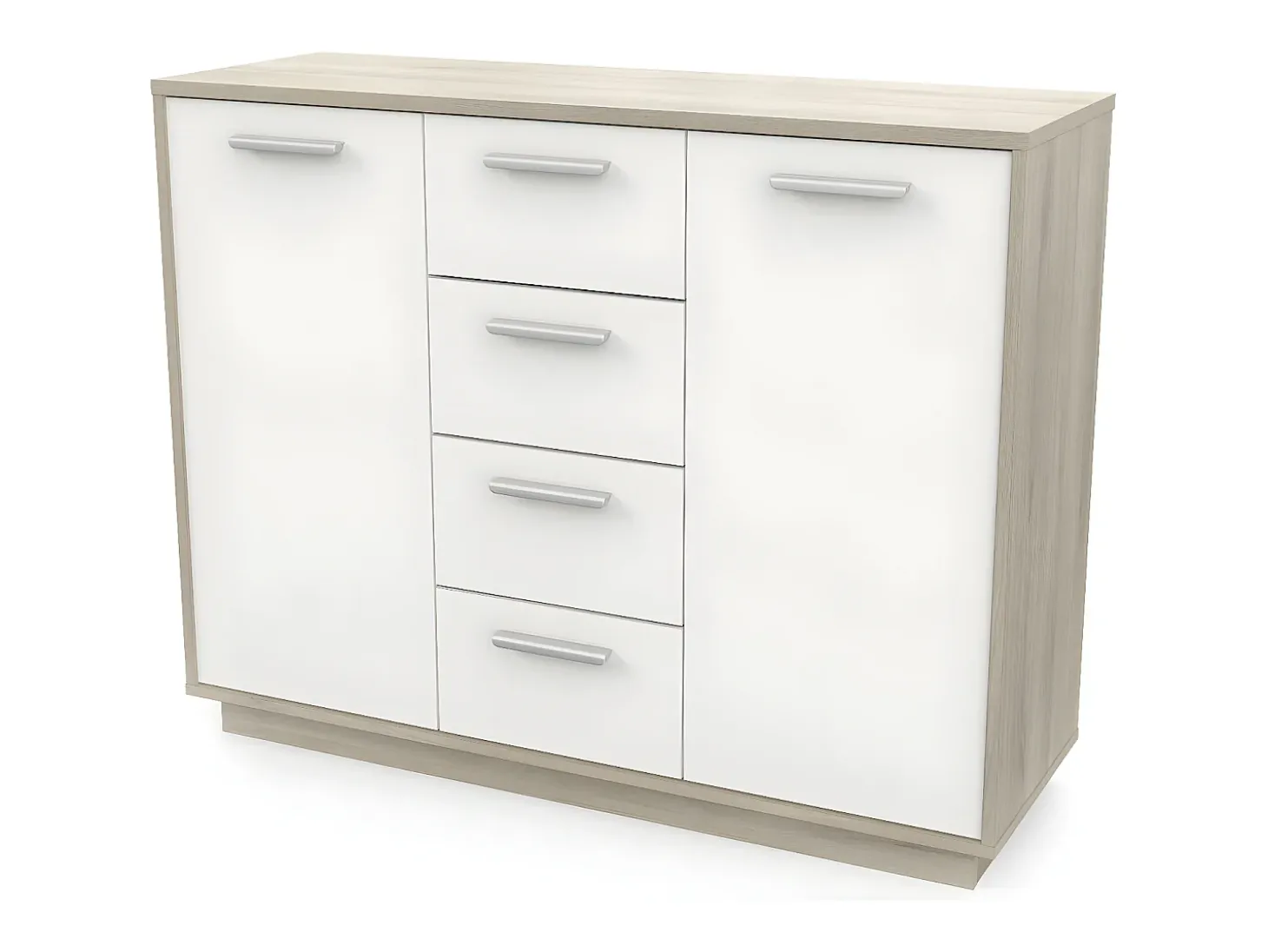 Buffet 2 puertas 4 cajones, decoración de madera y blanco L113 cm - Léo