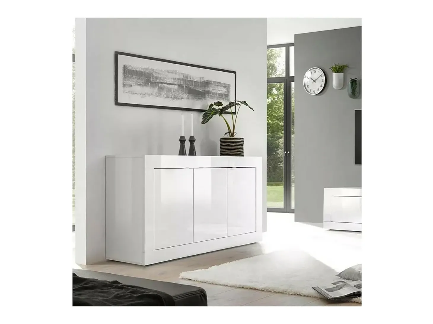 Buffet 3 puertas, colección ISORA, color blanco lacado brillante