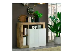 Buffet 2 puertas colección BURA, color blanco lacado brillante y roble claro
