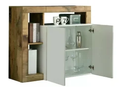 Buffet 2 puertas colección BURA, color blanco lacado brillante y roble claro