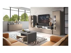 Buffet 4 puertas NESS – Acabado Congo – 12 nichos de almacenamiento – Diseño depurado sin LED