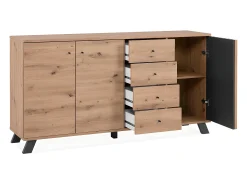 Buffet 3 puertas y 4 cajones decoración roble artesanal L160 cm - LUBLIN