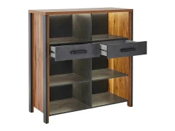 Buffet abierto WINDSOR - Roble oscuro y gris antracita - 6 compartimentos, 2 cajones - 106.9 x 110.2 x 44 cm