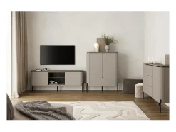 Buffet alto BELLA 2 puertas 1 cajón – Acabado Congo mate – Patas metálicas negras elegantes